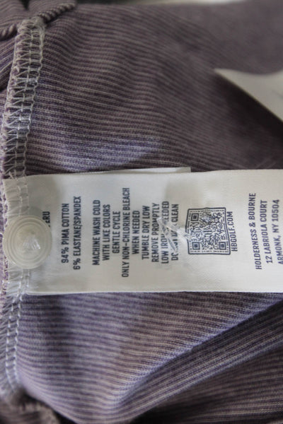 Holderness & Bourne Mens Striped Polo Shirt Purple Cotton Size Large