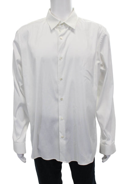 Theory Mens Cotton Dress Shirt White Long Sleeve Button Collared Size 2XL