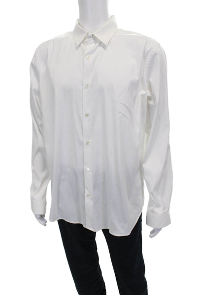 Theory Mens Cotton Dress Shirt White Long Sleeve Button Collared Size 2XL