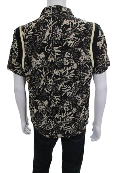 Scotch & Soda Mens Floral Collar Short Sleeve Button Down Shirt Black Size L