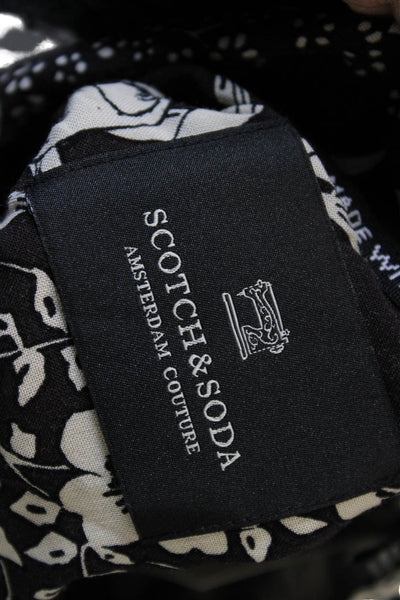 Scotch & Soda Mens Floral Collar Short Sleeve Button Down Shirt Black Size L