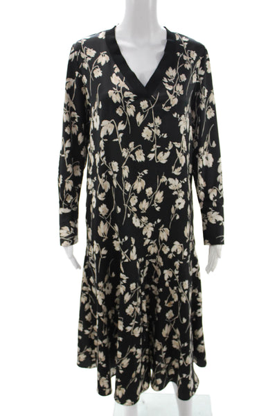 Nordstrom Women Black Floral V-Neck Long Sleeve Shift Dress Size 2XS