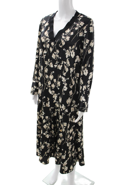 Nordstrom Women Black Floral V-Neck Long Sleeve Shift Dress Size 2XS