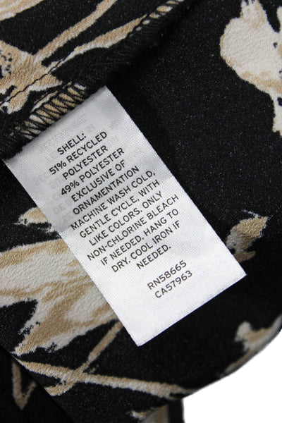 Nordstrom Women Black Floral V-Neck Long Sleeve Shift Dress Size 2XS
