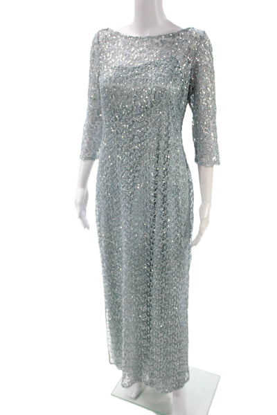 Kay Unger Womens Blue Sheath Dress Boat Neck 3/4 Sleeve Long Polyester Size 10