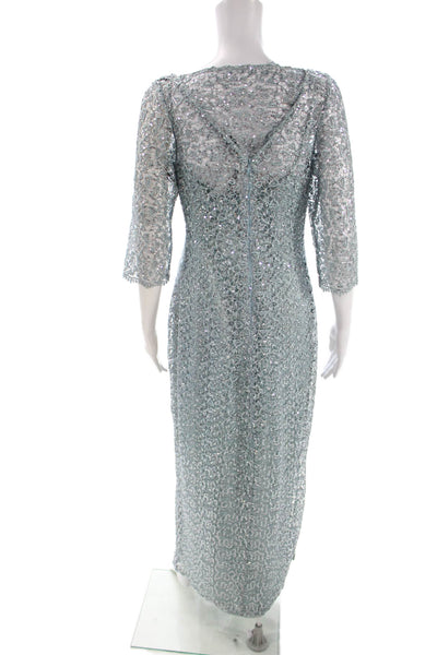 Kay Unger Womens Blue Sheath Dress Boat Neck 3/4 Sleeve Long Polyester Size 10