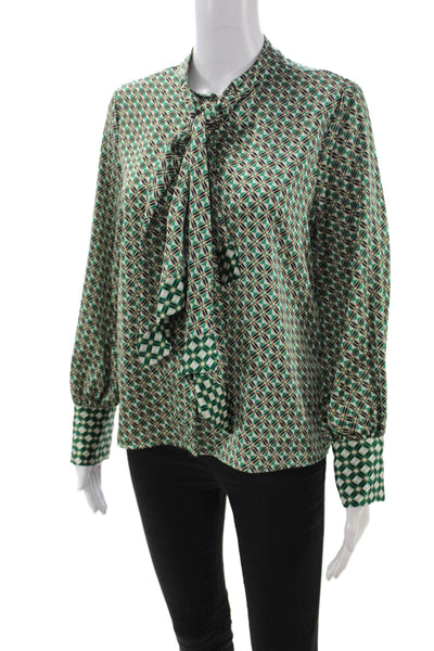 Zara Womens Green Geometric Collared Long Sleeve Basic Blouse Polyester Size S