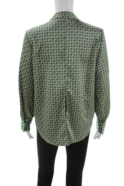 Zara Womens Green Geometric Collared Long Sleeve Basic Blouse Polyester Size S