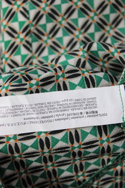Zara Womens Green Geometric Collared Long Sleeve Basic Blouse Polyester Size S