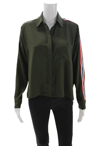 Signature 8 Women Green Collared Long Sleeve Button Polyester Blouse Size S