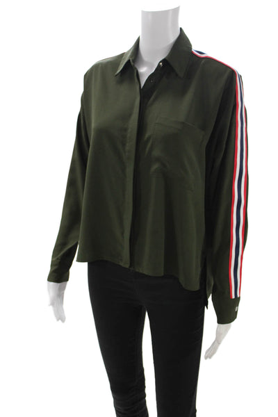Signature 8 Women Green Collared Long Sleeve Button Polyester Blouse Size S