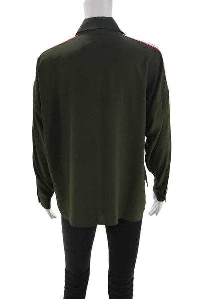 Signature 8 Women Green Collared Long Sleeve Button Polyester Blouse Size S