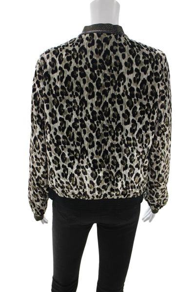 T Tahari Womens Bomber Jacket Multicolor Animal Print Zip Long Sleeve Size S