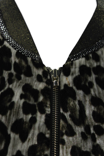 T Tahari Womens Bomber Jacket Multicolor Animal Print Zip Long Sleeve Size S