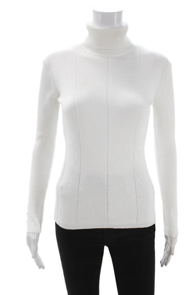T Tahari Women Striped White Rayon Turtleneck Pullover Long Sleeve Size S
