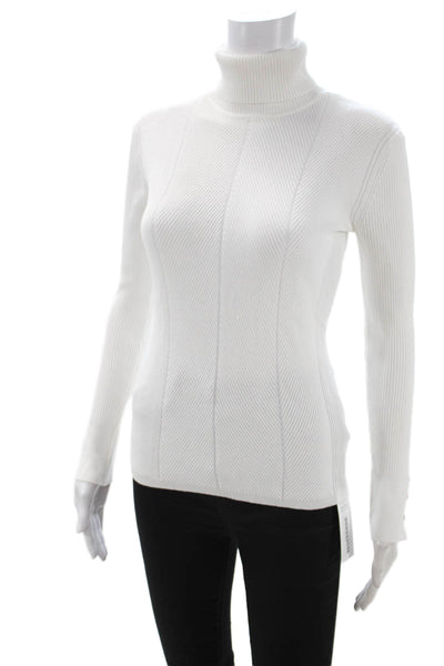 T Tahari Women Striped White Rayon Turtleneck Pullover Long Sleeve Size S