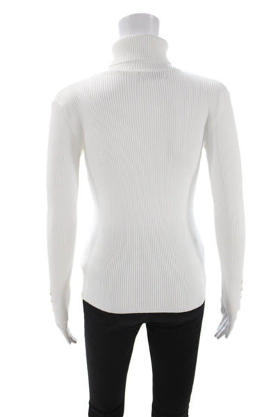 T Tahari Women Striped White Rayon Turtleneck Pullover Long Sleeve Size S