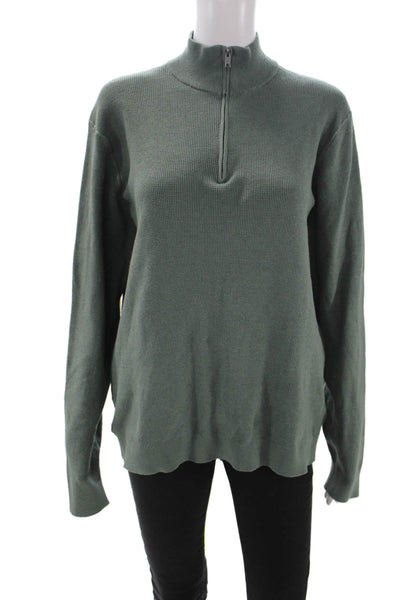 MNG Mens Pullover Sweater Mock Neck Green Polyester Long Sleeve Size L