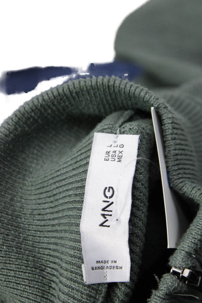 MNG Mens Pullover Sweater Mock Neck Green Polyester Long Sleeve Size L