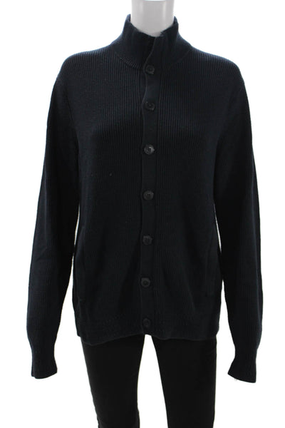 Banana Republic Mens Cotton Blue Mock Neck Cardigan Long Sleeve Size M