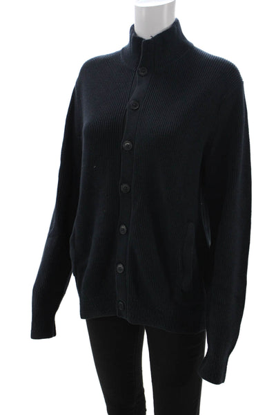 Banana Republic Mens Cotton Blue Mock Neck Cardigan Long Sleeve Size M