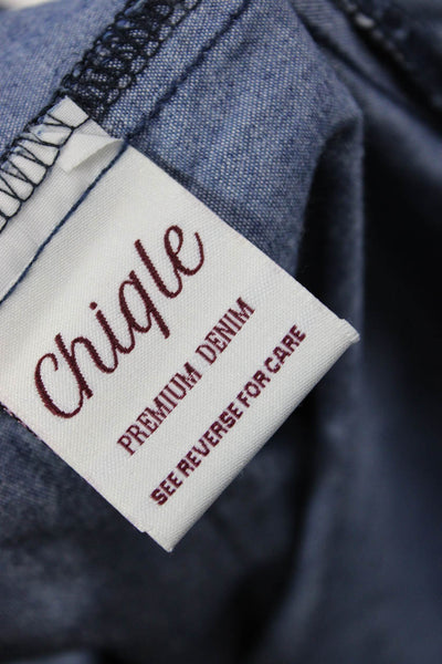 Chiqle Denim Women Collared Sleeveless Vest Blue Cotton Size M