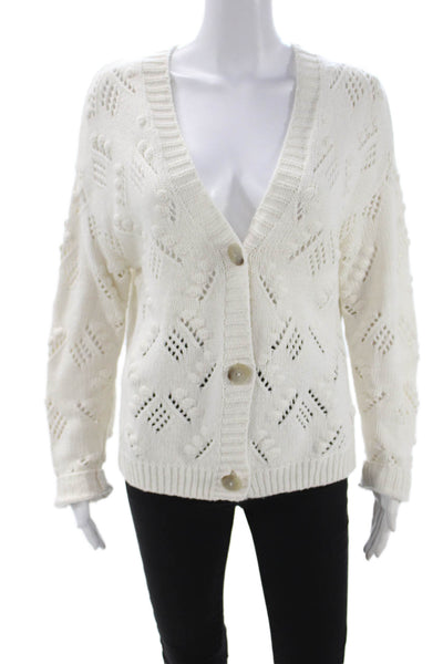 Caslon Womens Cardigan White V Neck 60% Cotton Long Sleeve Size XS