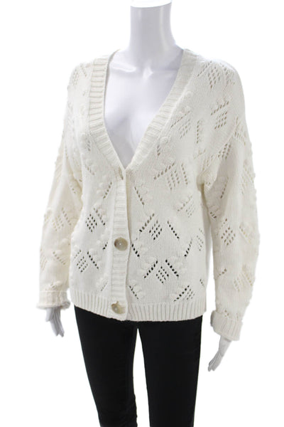 Caslon Womens Cardigan White V Neck 60% Cotton Long Sleeve Size XS