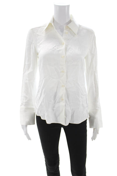 Zara Women Basic Collared Viscose Button-Up Long Sleeve White Size S