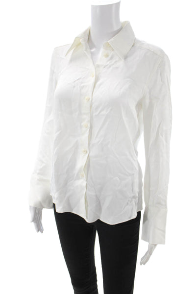 Zara Women Basic Collared Viscose Button-Up Long Sleeve White Size S
