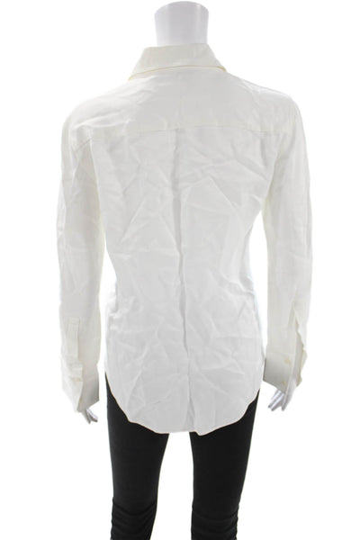 Zara Women Basic Collared Viscose Button-Up Long Sleeve White Size S