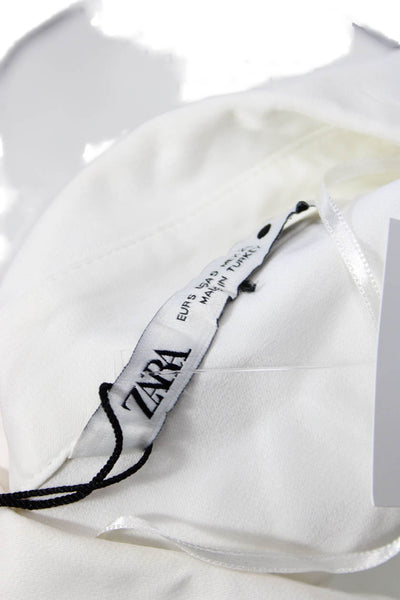 Zara Women Basic Collared Viscose Button-Up Long Sleeve White Size S