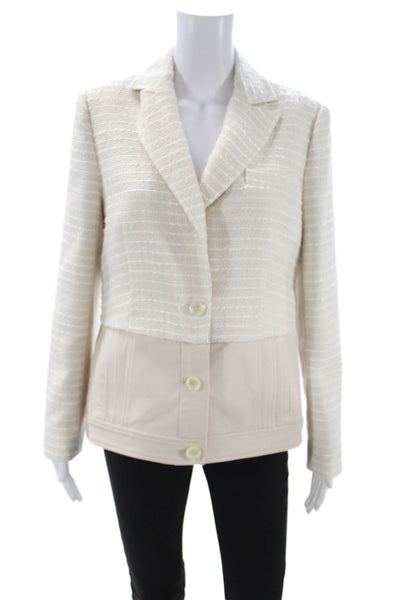 Etcetera Womens Basic Jacket Beige Striped Button Polyester Long Sleeve Size 6