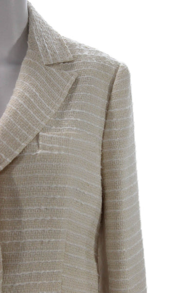 Etcetera Womens Basic Jacket Beige Striped Button Polyester Long Sleeve Size 6