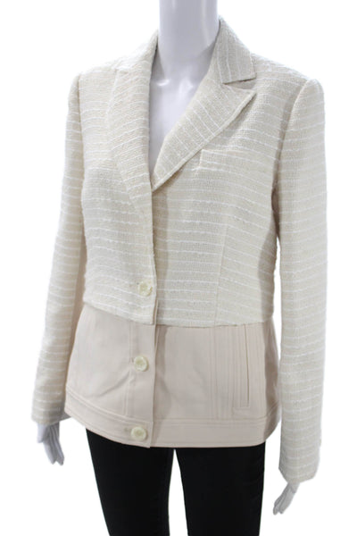 Etcetera Womens Basic Jacket Beige Striped Button Polyester Long Sleeve Size 6