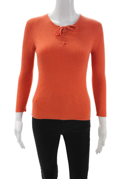 Saks Fifth Avenue Women Cashmere Pullover Sweater Orange Longsleeve Size S