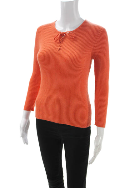 Saks Fifth Avenue Women Cashmere Pullover Sweater Orange Longsleeve Size S