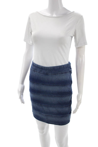 BCBGMAXAZRIA Women Bandage Mini Skirt Blue Striped Cotton Size S