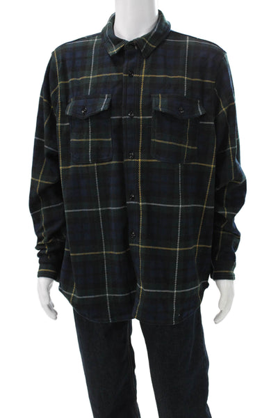 J Crew Mens Jacket Button-Up Plaid Blue Collared Polyester Long Sleeve Size XL