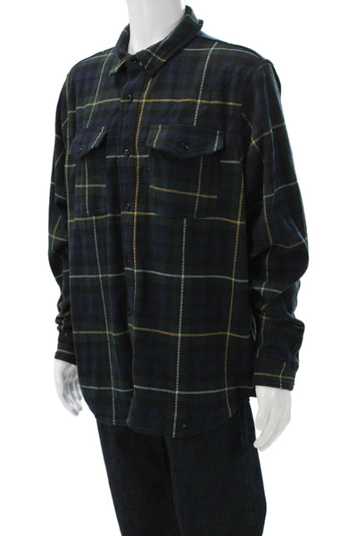 J Crew Mens Jacket Button-Up Plaid Blue Collared Polyester Long Sleeve Size XL
