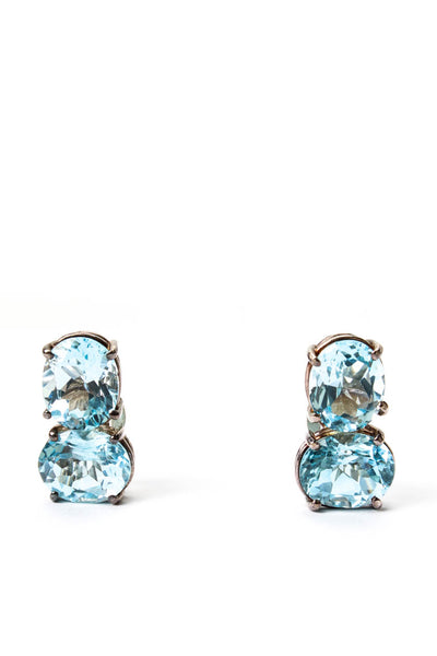 M+J Savitt Womens 925 Silver Blue Topaz ClipOn Earrings 8.2g