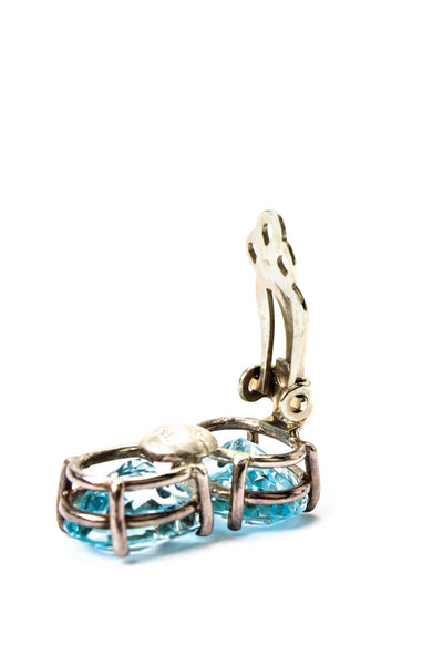 M+J Savitt Womens 925 Silver Blue Topaz ClipOn Earrings 8.2g