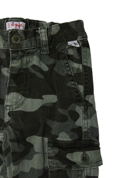Il Gufo Boys Cotton Camouflage Print Stretch Cargo Pants Green Size 4