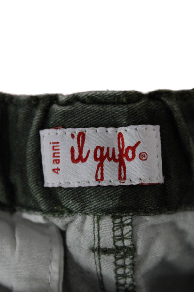 Il Gufo Boys Cotton Camouflage Print Stretch Cargo Pants Green Size 4