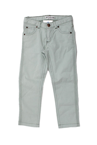 Bonpoint Boys Cotton Zippered Casual Straight Ankle Jeans Green Size 4
