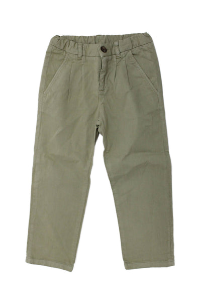 Bonpoint Boys Cotton Pleated Ankle Straight Pants Green Size 4