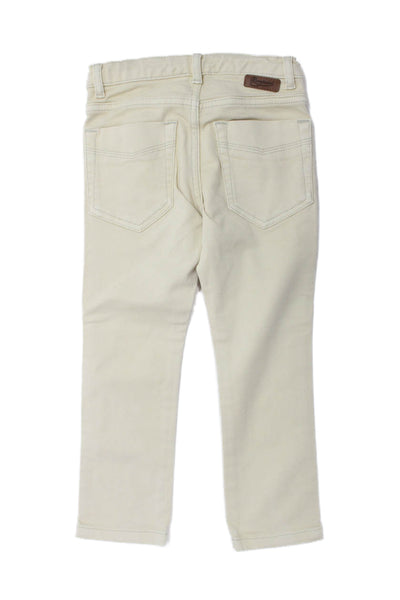 Bonpoint Boys Cotton Stretch Zippered Straight Ankle Jeans Beige Size 4