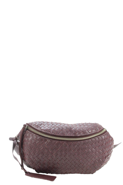 Sarah Chofakian Womens Leather Woven Zipper Closure Belt Bag Purple