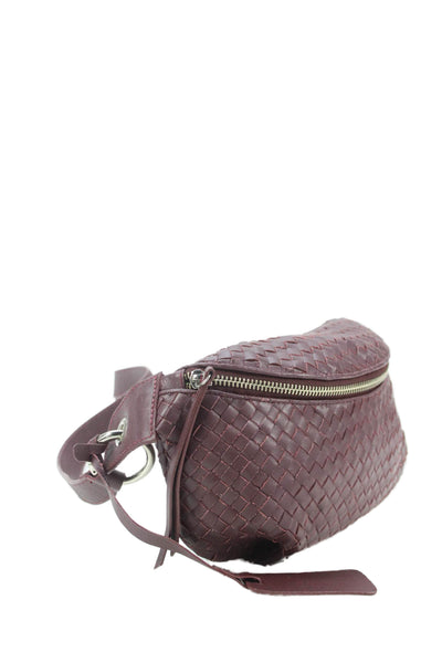 Sarah Chofakian Womens Leather Woven Zipper Closure Belt Bag Purple