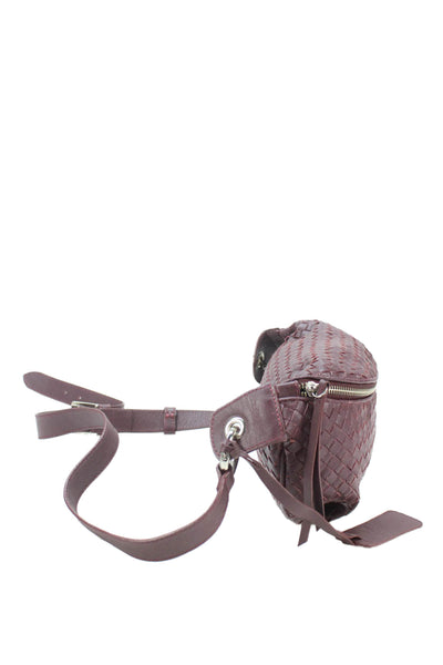 Sarah Chofakian Womens Leather Woven Zipper Closure Belt Bag Purple